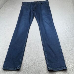 Paige Jeans Lennox Men 36x33 Blue Slim Dark Stretch Whiskers Faded Soft Martel